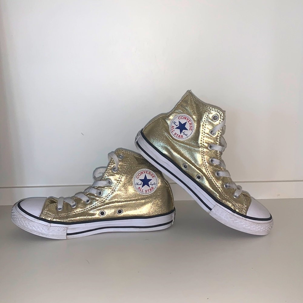Converse All Star Metallic Gold High Top Shoes Sneakers Girls Size 3